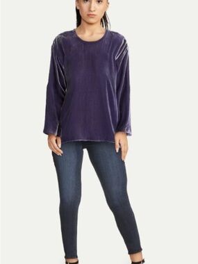 Eileen Fisher Silk Blend Crushed Purple Velvet Crewneck Oversized Pullover Top